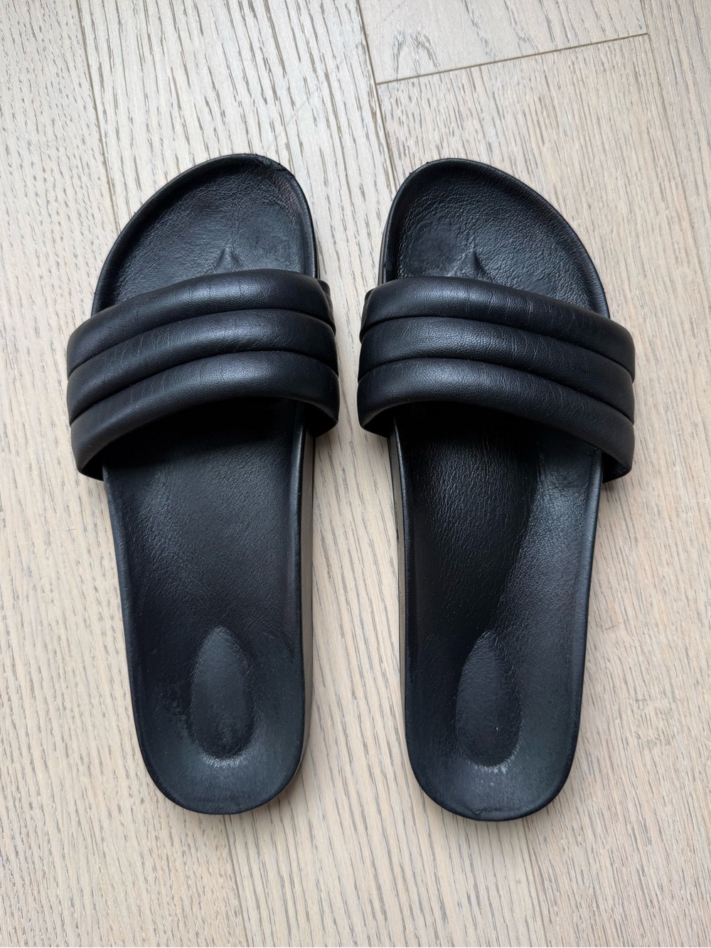 BEATRICE VALENZUELA Black Leather Sandalia Slide - Unisex - Women's 10 / Men's 8